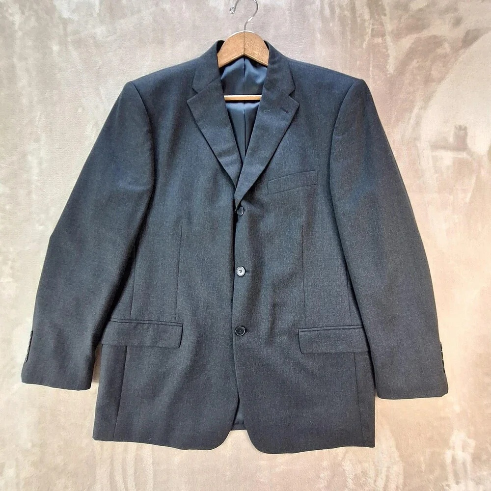 Perry Ellis Portfolio Suit Mens 44 36x31 Gray Wool Ventless 2 Btn 2 Piece Formal